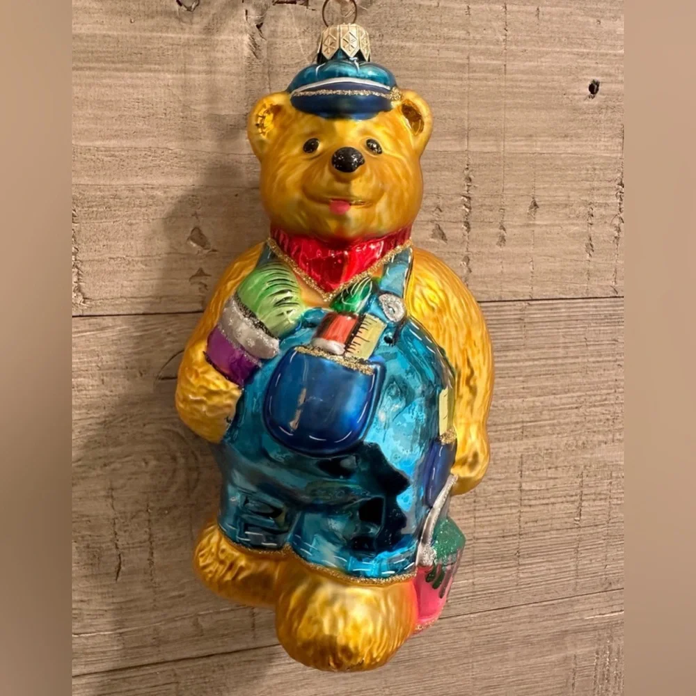 Handblown Glass Kurt Adler Polonaise Komozja Ornament - Painter Bear - Christmas